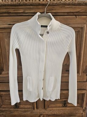Moda International Off-White Ribbed Snap Button Cardigan - XS